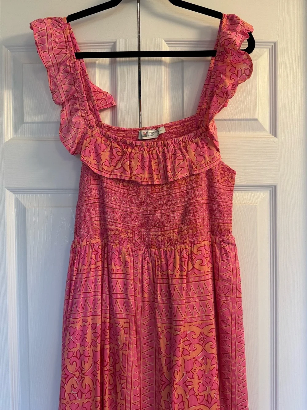 Vineyard Vines | Pink Ruffle Smocked Tiered Midi Women’s Dress Size XL